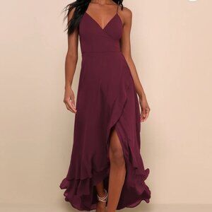 Lulus Love Forever Plum Lace-Up High-Low Maxi Dress